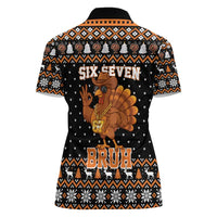 Thanksgiving Turkey Six Seven Bruh Women Polo Shirt Meme Gen Alpha Slang - Wonder Print Shop