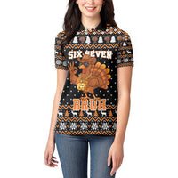 Thanksgiving Turkey Six Seven Bruh Women Polo Shirt Meme Gen Alpha Slang - Wonder Print Shop