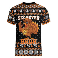 Thanksgiving Turkey Six Seven Bruh Women V-Neck T-Shirt Meme Gen Alpha Slang - Wonder Print Shop
