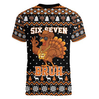 Thanksgiving Turkey Six Seven Bruh Women V-Neck T-Shirt Meme Gen Alpha Slang - Wonder Print Shop