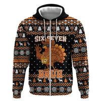 Thanksgiving Turkey Six Seven Bruh Zip Hoodie Meme Gen Alpha Slang - Wonder Print Shop