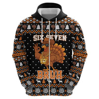 Thanksgiving Turkey Six Seven Bruh Zip Hoodie Meme Gen Alpha Slang - Wonder Print Shop