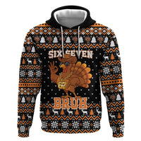 Thanksgiving Turkey Six Seven Bruh Zip Hoodie Meme Gen Alpha Slang - Wonder Print Shop