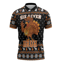 Thanksgiving Turkey Six Seven Bruh Zipper Polo Shirt Meme Gen Alpha Slang - Wonder Print Shop