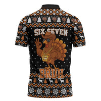Thanksgiving Turkey Six Seven Bruh Zipper Polo Shirt Meme Gen Alpha Slang - Wonder Print Shop