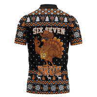 Thanksgiving Turkey Six Seven Bruh Zipper Polo Shirt Meme Gen Alpha Slang - Wonder Print Shop