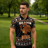 Thanksgiving Turkey Six Seven Bruh Zipper Polo Shirt Meme Gen Alpha Slang - Wonder Print Shop
