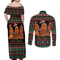 Marcus The Worm Christmas Couples Matching Off Shoulder Maxi Dress and Long Sleeve Button Shirt Funny Gen Alpha Meme Slang - Wonder Print Shop