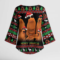 Marcus The Worm Christmas Kimono Sleeve Blouse Funny Gen Alpha Meme Slang - Wonder Print Shop