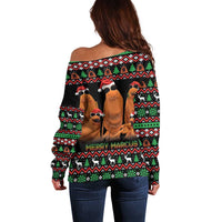 Marcus The Worm Christmas Off Shoulder Sweater Funny Gen Alpha Meme Slang - Wonder Print Shop