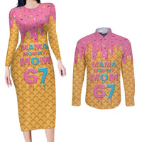 Mama Mommy Mom Six Seven 67 Couples Matching Long Sleeve Bodycon Dress and Long Sleeve Button Shirt Sweet Dripping Style - Wonder Print Shop