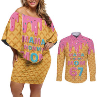 Mama Mommy Mom Six Seven 67 Couples Matching Off Shoulder Short Dress and Long Sleeve Button Shirt Sweet Dripping Style - Wonder Print Shop