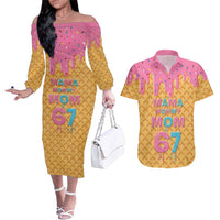 Mama Mommy Mom Six Seven 67 Couples Matching Off The Shoulder Long Sleeve Dress and Hawaiian Shirt Sweet Dripping Style - Wonder Print Shop