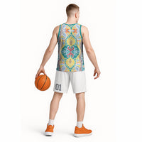 Indian Mandala Pattern Basketball Jersey Yellow Geometric Floral Mandala