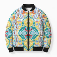 Indian Mandala Pattern Bomber Puffer Jacket Yellow Geometric Floral Mandala