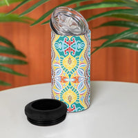 Indian Mandala Pattern 4 in 1 Can Cooler Tumbler Yellow Geometric Floral Mandala