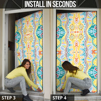 Indian Mandala Pattern Door Cover Yellow Geometric Floral Mandala