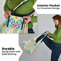 Indian Mandala Pattern Grocery Bag Yellow Geometric Floral Mandala