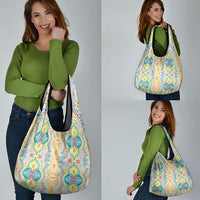 Indian Mandala Pattern Grocery Bag Yellow Geometric Floral Mandala