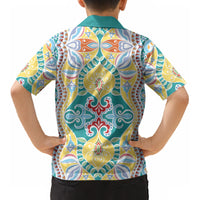 Indian Mandala Pattern Kid Hawaiian Shirt Yellow Geometric Floral Mandala