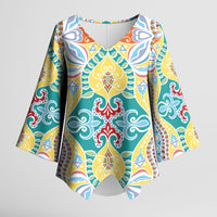 Indian Mandala Pattern Kimono Sleeve Blouse Yellow Geometric Floral Mandala