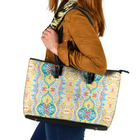 Indian Mandala Pattern Leather Tote Bag Yellow Geometric Floral Mandala