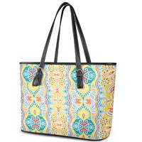 Indian Mandala Pattern Leather Tote Bag Yellow Geometric Floral Mandala