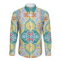 Indian Mandala Pattern Long Sleeve Button Shirt Yellow Geometric Floral Mandala