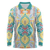 Indian Mandala Pattern Long Sleeve Polo Shirt Yellow Geometric Floral Mandala