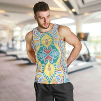 Indian Mandala Pattern Men Tank Top Yellow Geometric Floral Mandala