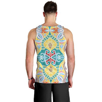 Indian Mandala Pattern Men Tank Top Yellow Geometric Floral Mandala