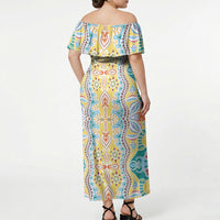 Indian Mandala Pattern Off Shoulder Maxi Dress Yellow Geometric Floral Mandala