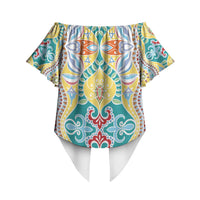Indian Mandala Pattern Off Shoulder Wrap Waist Top Yellow Geometric Floral Mandala