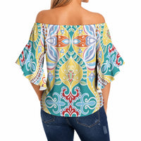 Indian Mandala Pattern Off Shoulder Wrap Waist Top Yellow Geometric Floral Mandala