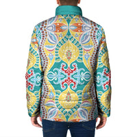 Indian Mandala Pattern Padded Jacket Yellow Geometric Floral Mandala