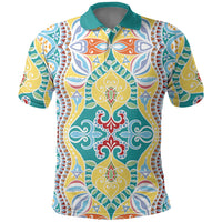 Indian Mandala Pattern Polo Shirt Yellow Geometric Floral Mandala