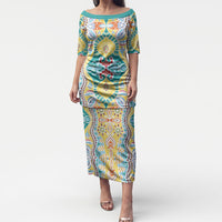 Indian Mandala Pattern Puletasi Yellow Geometric Floral Mandala