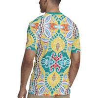 Indian Mandala Pattern Rugby Jersey Yellow Geometric Floral Mandala