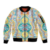 Indian Mandala Pattern Sleeve Zip Bomber Jacket Yellow Geometric Floral Mandala