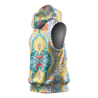 Indian Mandala Pattern Sleeveless Hoodie Yellow Geometric Floral Mandala