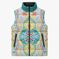 Indian Mandala Pattern Sleeveless Puffer Jacket Yellow Geometric Floral Mandala