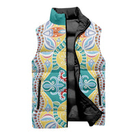 Indian Mandala Pattern Sleeveless Puffer Jacket Yellow Geometric Floral Mandala