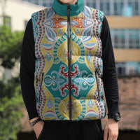 Indian Mandala Pattern Sleeveless Puffer Jacket Yellow Geometric Floral Mandala