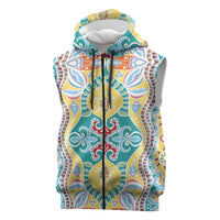 Indian Mandala Pattern Sleeveless Zip Hoodie Yellow Geometric Floral Mandala