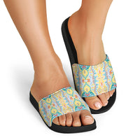 Indian Mandala Pattern Slide Sandals Yellow Geometric Floral Mandala