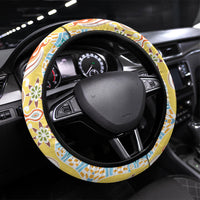 Indian Mandala Pattern Steering Wheel Cover Yellow Geometric Floral Mandala