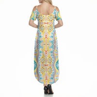 Indian Mandala Pattern Summer Maxi Dress Yellow Geometric Floral Mandala