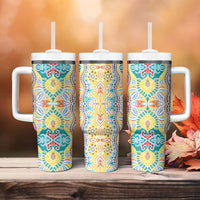 Indian Mandala Pattern Tumbler With Handle Yellow Geometric Floral Mandala