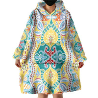 Indian Mandala Pattern Wearable Blanket Hoodie Yellow Geometric Floral Mandala