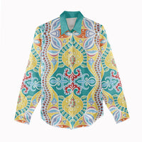 Indian Mandala Pattern Women Casual Shirt Yellow Geometric Floral Mandala